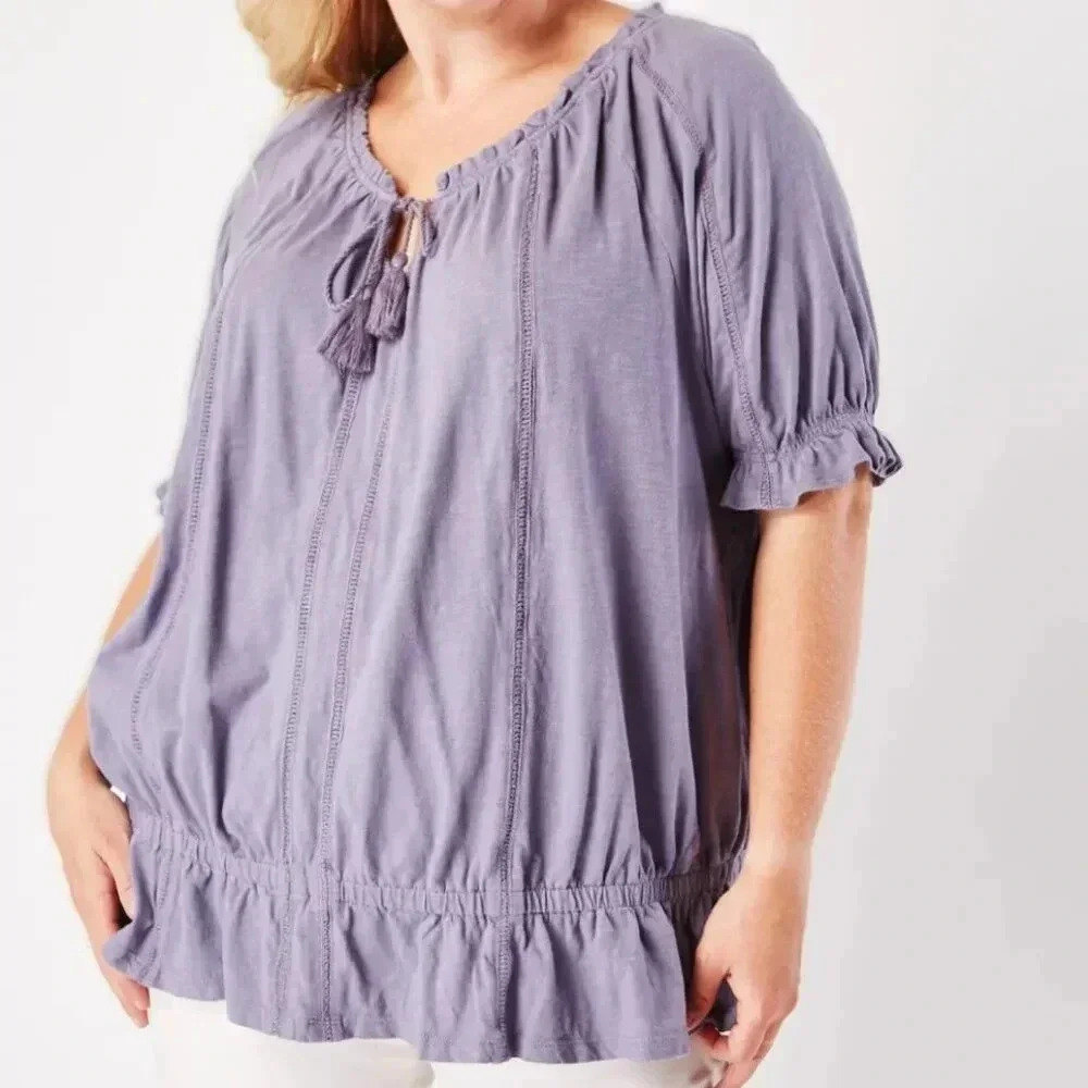 Perforated Top In Dark Lavender Women"s Plus 100% Cotton Comfort US 12-14 (1X)